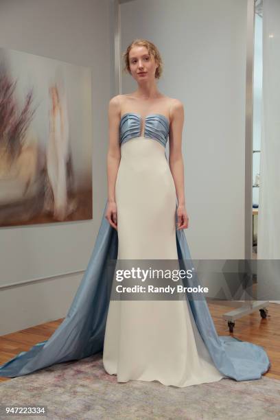 Kyah LaBancz models the Angel Sanchez Bridal 2019 Preview of his collection during New York Fashion Week: Bridal April 2018 on April 16, 2018 in New...