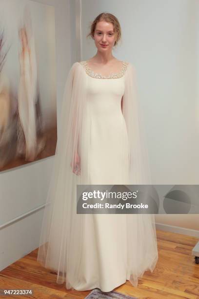 Kyah LaBancz models the Angel Sanchez Bridal 2019 Preview of his collection during New York Fashion Week: Bridal April 2018 on April 16, 2018 in New...