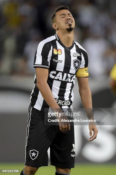 Rodrigo Lindoso of Botafogo reacts during the match between Botafogo and Palmeiras as part of Brasileirao Series A 2018 at Engenhao Stadium on April...