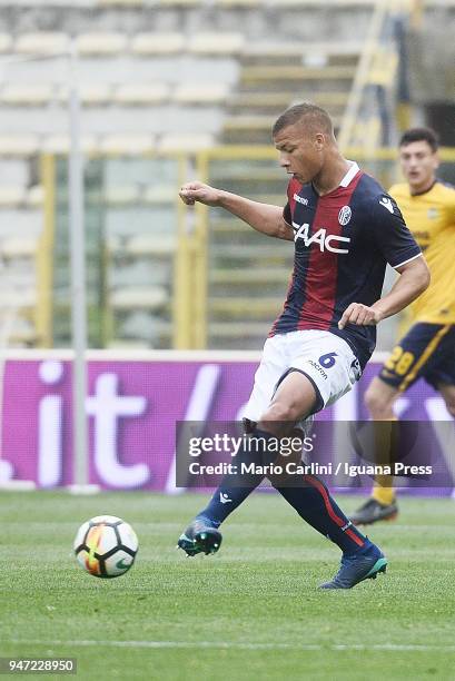 Sebastien De Maio of Bologna FC in action during the serie A match between Bologna FC and Hellas Verona FC at Stadio Renato Dall'Ara on April 15,...