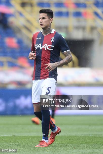 Erik Pulgar of Bologna FC looks on during the serie A match between Bologna FC and Hellas Verona FC at Stadio Renato Dall'Ara on April 15, 2018 in...