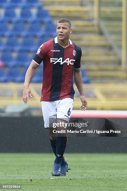 Sebastien De Maio of Bologna FC looks on during the serie A match between Bologna FC and Hellas Verona FC at Stadio Renato Dall'Ara on April 15, 2018...