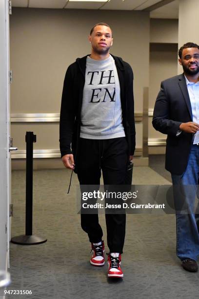 Justin Anderson of the Philadelphia 76ers arrives to the arena prior to Game Two of Round One of the 2018 NBA Playoffs against the Miami Heat on...
