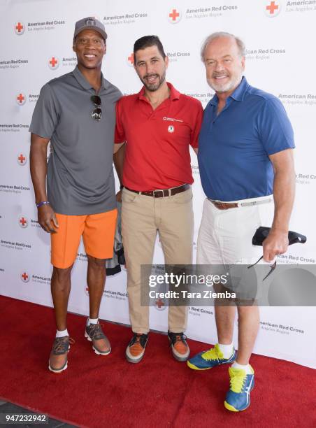 Byron Scott, Jarrett Barios and Kelsey Grammer attend the Red Cross' 5th Annual Celebrity Golf Tournament at Lakeside Golf Club on April 16, 2018 in...
