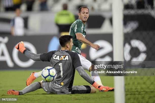 Alejandro Guerra of Palmeiras kick to score their first goal during the match between Botafogo and Palmeiras as part of Brasileirao Series A 2018 at...