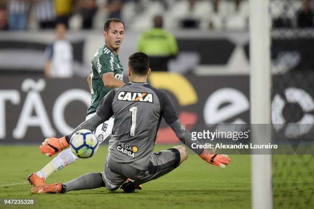Alejandro Guerra of Palmeiras kick to score their first goal during the match between Botafogo and Palmeiras as part of Brasileirao Series A 2018 at...