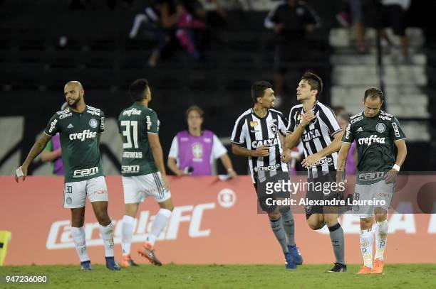 Igor Rabello of Botafogo celebrates their first scored goal during the match between Botafogo and Palmeiras as part of Brasileirao Series A 2018 at...