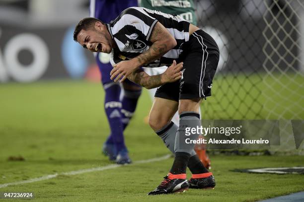 Leandro Carvalho of Botafogo reacts during the match between Botafogo and Palmeiras as part of Brasileirao Series A 2018 at Engenhao Stadium on April...