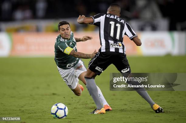 Bochecha of Botafogo struggles for the ball with Dudu of Palmeiras during the match between Botafogo and Palmeiras as part of Brasileirao Series A...