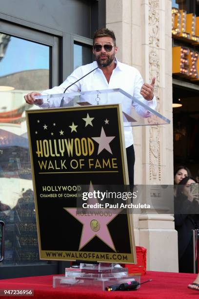 Singer Ricky Martin attends the ceremony to honor Eva Longoria with a Star on The Hollywood Walk Of Fame on April 16, 2018 in Hollywood, California.