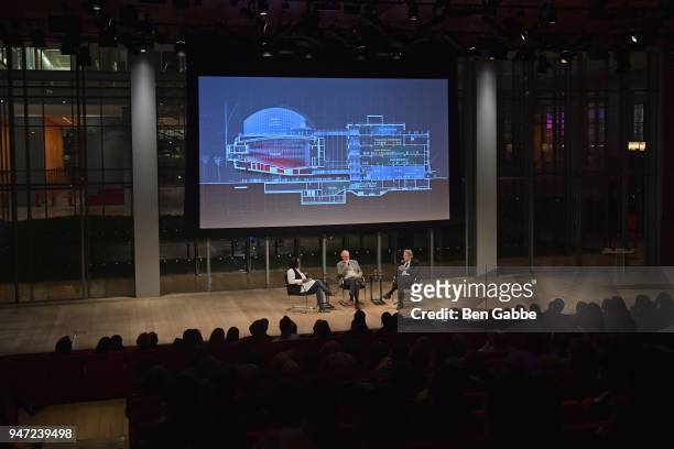 Academy Governor Whoopi Goldberg, Academy Museum Architect Renzo Piano, and Academy Museum Director Kerry Brougher speak onstage during the Academy...
