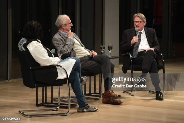 Academy Governor Whoopi Goldberg, Academy Museum Architect Renzo Piano, and Academy Museum Director Kerry Brougher speak onstage during the Academy...