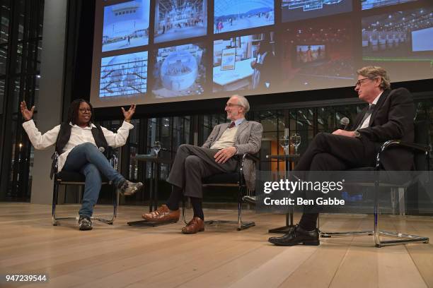 Academy Governor Whoopi Goldberg, Academy Museum Architect Renzo Piano, and Academy Museum Director Kerry Brougher speak onstage during the Academy...