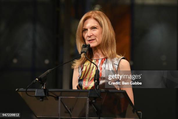 Of the Academy of Motion Picture Arts and Sciences Dawn Hudson speaks onstage during the Academy Museum Conversation at The Times Center, featuring...