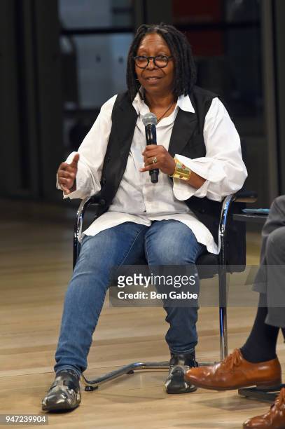 Academy Governor Whoopi Goldberg speaks onstage during the Academy Museum Conversation at The Times Center, featuring Whoopi Goldberg, Kerry Brougher...
