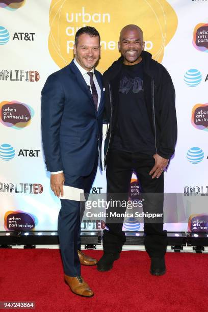 Philip Courtney and Darryl McDaniels attend the Urban Arts Partnership's AmplifiED Gala at The Ziegfeld Ballroom on April 16, 2018 in New York City.
