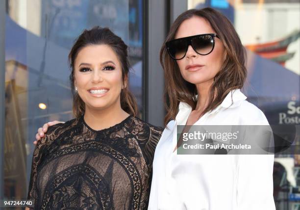 Actress Eva Longoria and Fashion Designer Victoria Beckham attend the ceremony to honor Eva Longoria with a Star on The Hollywood Walk Of Fame on...