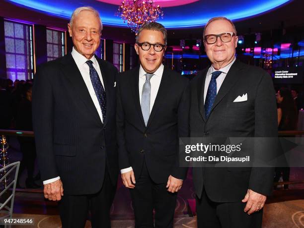 Joel Ehrenkranz, Russell Granet and Thomas H. Lee attend the Lincoln Center Alternative Investment Industry Gala on April 16, 2018 at The Rainbow...