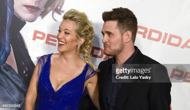 Luisana Lopilato and Michael Buble attend the premiere of 'Perdidas' at the Hoyts Dot Cinemas on April 16, 2018 in Buenos Aires, Argentina.