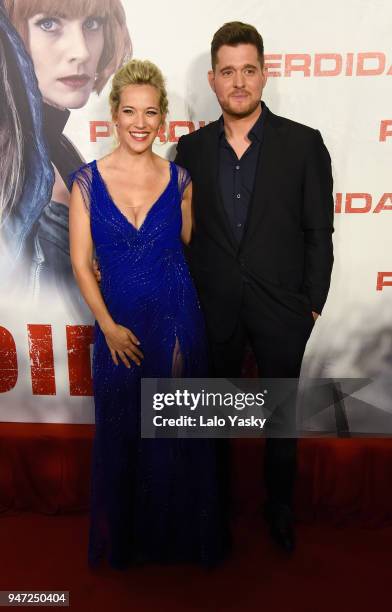 Luisana Lopilato and Michael Buble attend the premiere of 'Perdidas' at the Hoyts Dot Cinemas on April 16, 2018 in Buenos Aires, Argentina.