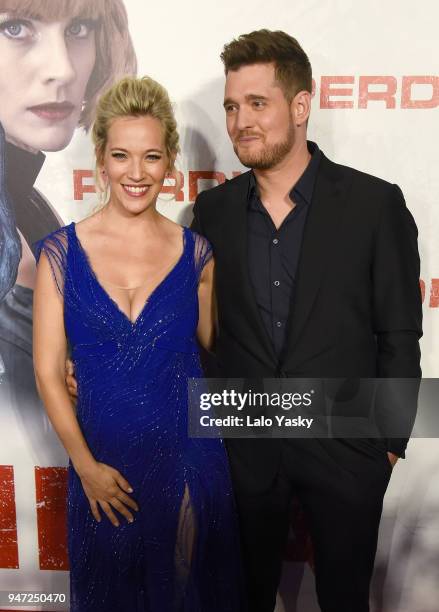 Luisana Lopilato and Michael Buble attend the premiere of 'Perdidas' at the Hoyts Dot Cinemas on April 16, 2018 in Buenos Aires, Argentina.