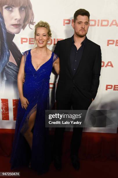 Luisana Lopilato and Michael Buble attend the premiere of 'Perdidas' at the Hoyts Dot Cinemas on April 16, 2018 in Buenos Aires, Argentina.