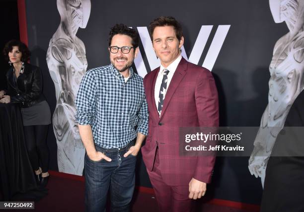 Abrams and James Marsden attend the Los Angeles Season 2 premiere of the HBO Drama Series WESTWORLD at The Cinerama Dome on April 16, 2018 in Los...