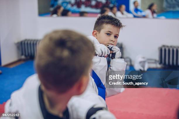young boys on taekwondo training - karate belt stock pictures, royalty-free photos & images