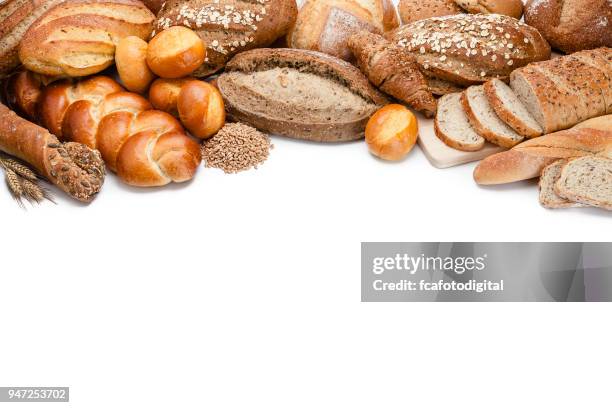 bread frame on white background - artisan bread stock pictures, royalty-free photos & images