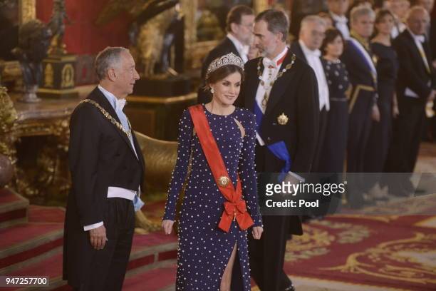 President of Portugal Marcelo Rebelo de Sousa, Queen Letizia of Spain and King Felipe VI of Spain attend a dinner gala for the President of Portugal...