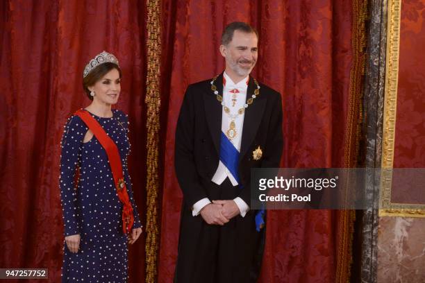 King Felipe VI of Spain and Queen Letizia of Spain host a dinner gala for the President of Portugal Marcelo Rebelo de Sousa at the Royal Palace on...