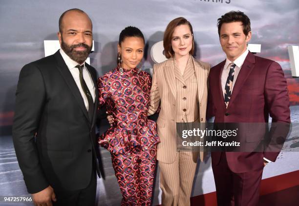 Jeffrey Wright, Thandie Newton, Evan Rachel Wood, and James Marsden attends the Los Angeles Season 2 premiere of the HBO Drama Series WESTWORLD at...