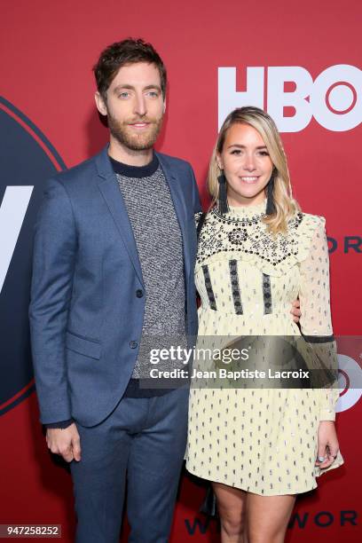 Thomas Middleditch and Mollie Gates attend the premiere of HBO's "Westworld" Season 2 at The Cinerama Dome on April 16, 2018 in Los Angeles,...