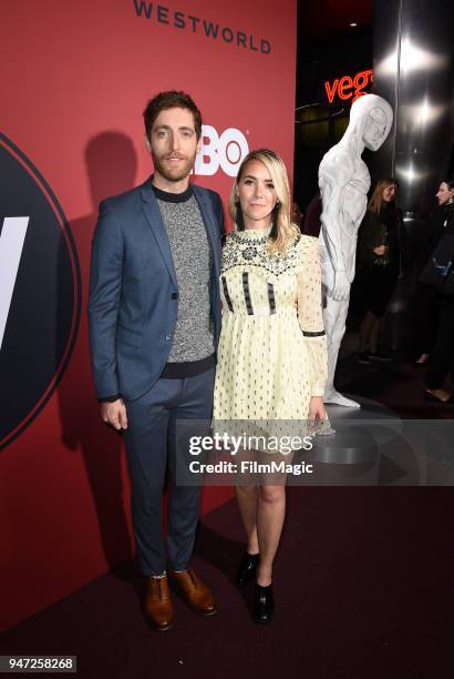 Thomas Middleditch and Mollie Gates attend the Los Angeles Season 2 premiere of the HBO Drama Series WESTWORLD at The Cinerama Dome on April 16, 2018...