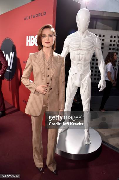 Evan Rachel Wood attends the Los Angeles Season 2 premiere of the HBO Drama Series WESTWORLD at The Cinerama Dome on April 16, 2018 in Los Angeles,...