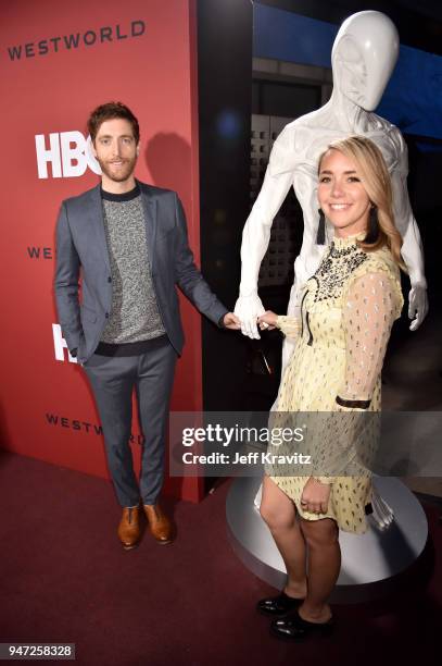 Thomas Middleditch and Mollie Gates attend the Los Angeles Season 2 premiere of the HBO Drama Series WESTWORLD at The Cinerama Dome on April 16, 2018...