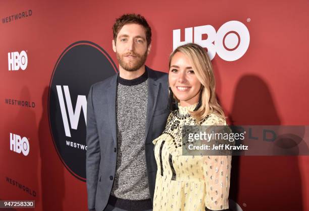 Thomas Middleditch and Mollie Gates attend the Los Angeles Season 2 premiere of the HBO Drama Series WESTWORLD at The Cinerama Dome on April 16, 2018...