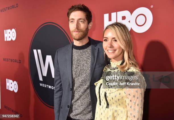 Thomas Middleditch and Mollie Gates attend the Los Angeles Season 2 premiere of the HBO Drama Series WESTWORLD at The Cinerama Dome on April 16, 2018...