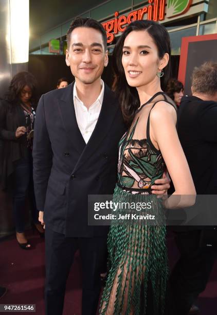 Tenzin Wild and Tao Okamoto attend the Los Angeles Season 2 premiere of the HBO Drama Series WESTWORLD at The Cinerama Dome on April 16, 2018 in Los...