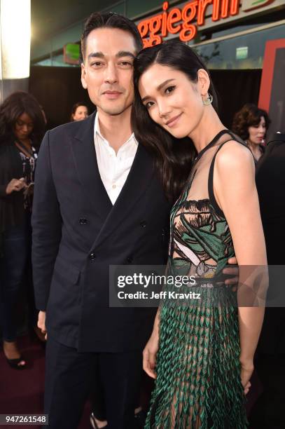 Tenzin Wild and Tao Okamoto attend the Los Angeles Season 2 premiere of the HBO Drama Series WESTWORLD at The Cinerama Dome on April 16, 2018 in Los...