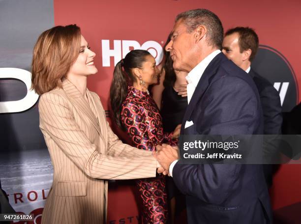 Evan Rachel Wood and President of HBO Richard Plepler attend the Los Angeles Season 2 premiere of the HBO Drama Series WESTWORLD at The Cinerama Dome...