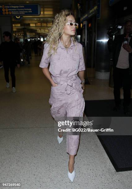 Rita Ora is seen on April 16, 2018 in Los Angeles, California.