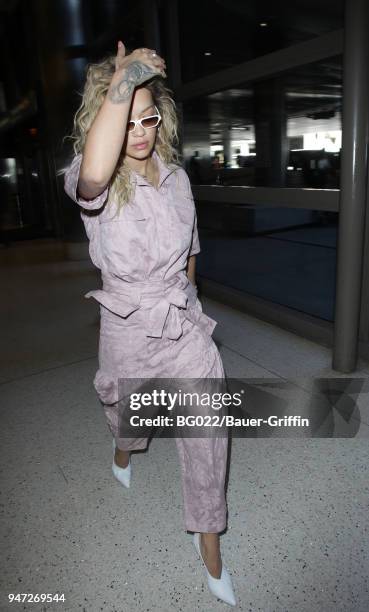 Rita Ora is seen on April 16, 2018 in Los Angeles, California.