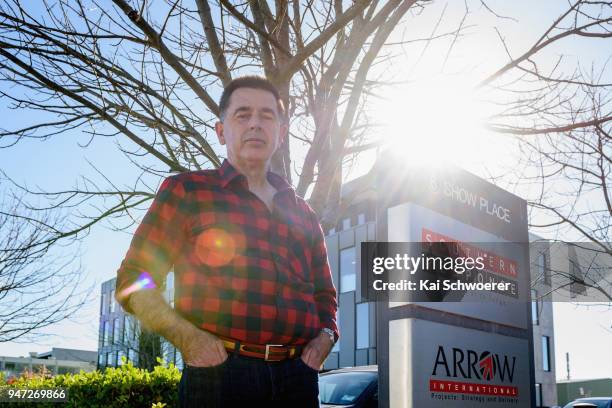 Peter Glasson stands outside the Southern Response office on April 17, 2018 in Christchurch, New Zealand. Glasson started his hunger strike to...