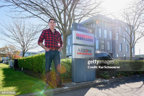 Peter Glasson stands outside the Southern Response office on April 17, 2018 in Christchurch, New Zealand. Glasson started his hunger strike to...