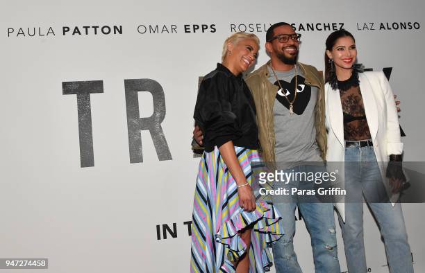 Paula Patton, Laz Alonso, and Roselyn Sanchez attend "Traffik" Atlanta VIP Screening at Regal Atlantic Station on April 16, 2018 in Atlanta, Georgia.