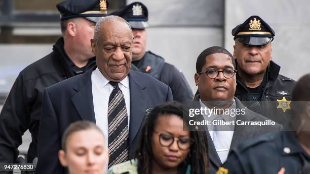 Actor/ stand-up comedian Bill Cosby leaving the Montgomery County Courthouse for the sixth day of his retrial for sexual assault charges on April 16,...