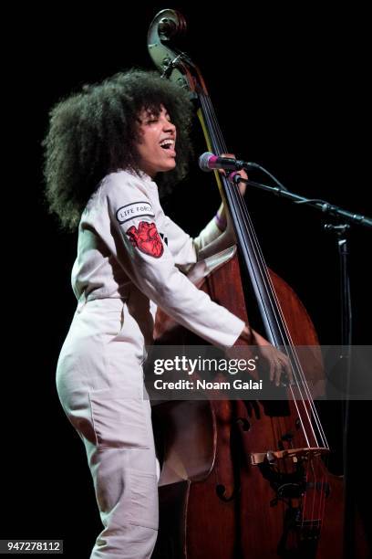 Esperanza Spalding performs at the 2018 New York Live Arts Gala at Irving Plaza on April 16, 2018 in New York City.