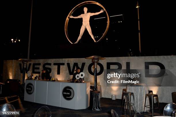 General view of the atmosphere is seen during the Los Angeles Season 2 premiere of the HBO Drama Series WESTWORLD at The Cinerama Dome on April 16,...