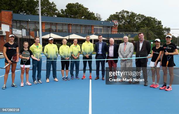 Players and dinatories pose for a photo during a media opportunity ahead of the Australia v Netherlands Fed Cup World Group Play-off at Wollongong...